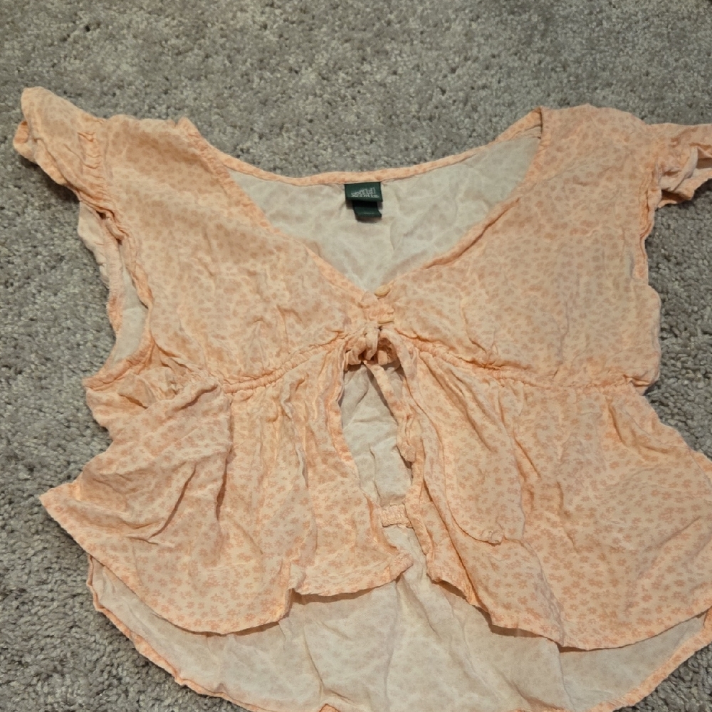 Wild Fable Orange Pink Flutter Sleeve Crop Top